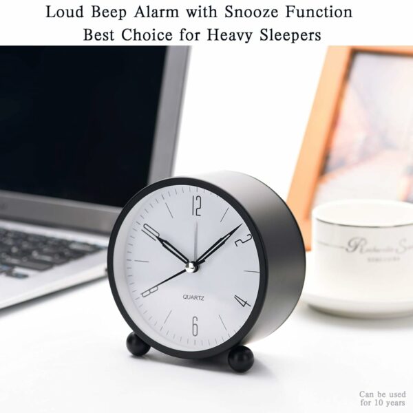 Non-Ticking Analog Alarm Clock with Night Light - Compact Design - Image 2