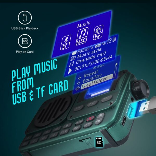 Portable 5W FM Radio with Bluetooth, USB, TF Card, LCD Display - Image 5