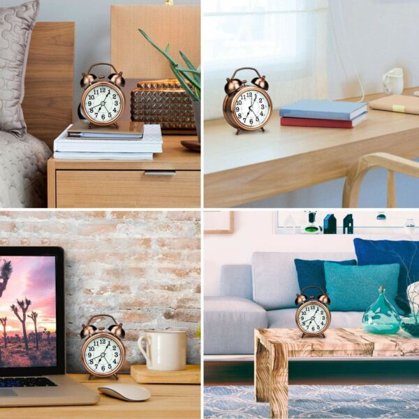 Vintage Table Alarm Clock with Night LED Light - Copper - Image 5