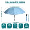 Compact 3 Fold Manual Open Umbrella - UV & Rain Protection