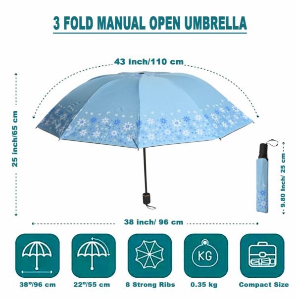 Compact 3 Fold Manual Open Umbrella - UV & Rain Protection - Image 6