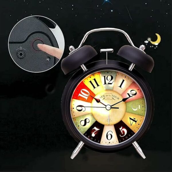 Retro Twin Bell Alarm Clock with Backlight for Heavy Sleepers - Image 4