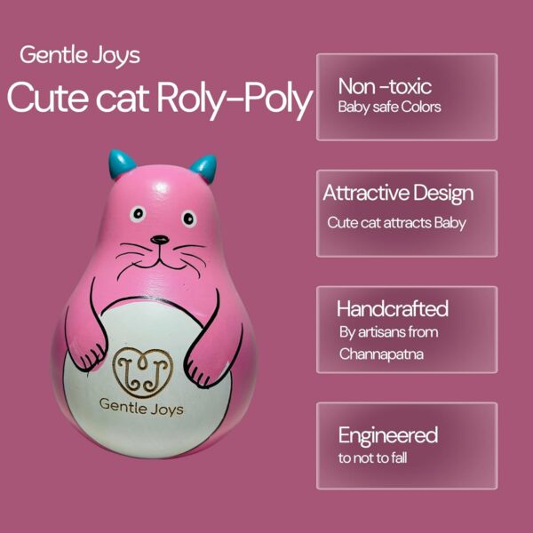 Premium Wooden Roly Poly Cat Toy for Babies & Toddlers - Image 4