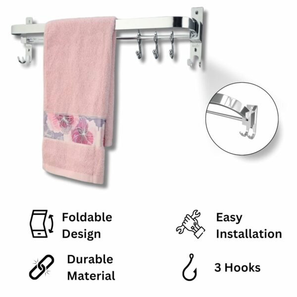 24 Inch Wall Mounted Stainless Steel Towel Hanger - Space-Saving & Durable - Image 3