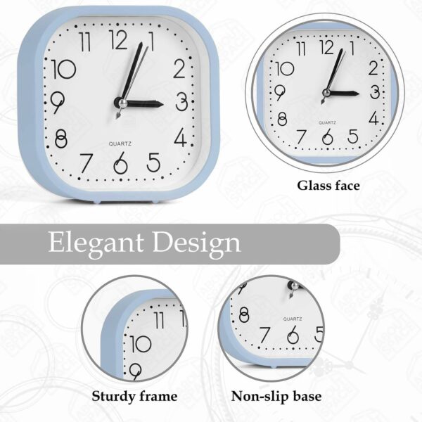 Analog Alarm Clock - Lightweight Battery Powered Table Clock for Heavy Sleepers - Blue Plastic - Image 4