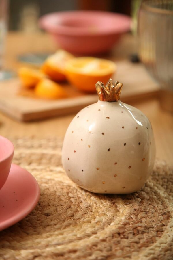 Ceramic Pomegranate Showpiece with Gold Crown - 4 inch - Image 2