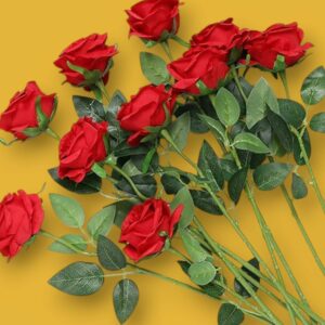 6pcs Velvet Faux Red Roses for Home Decoration - 40 CM