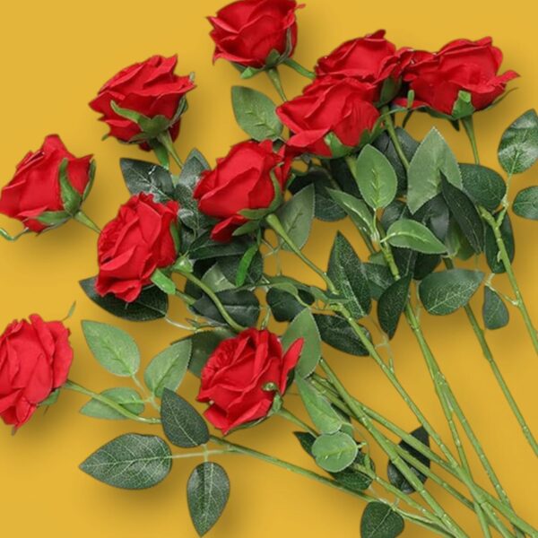 6pcs Velvet Faux Red Roses for Home Decoration - 40 CM