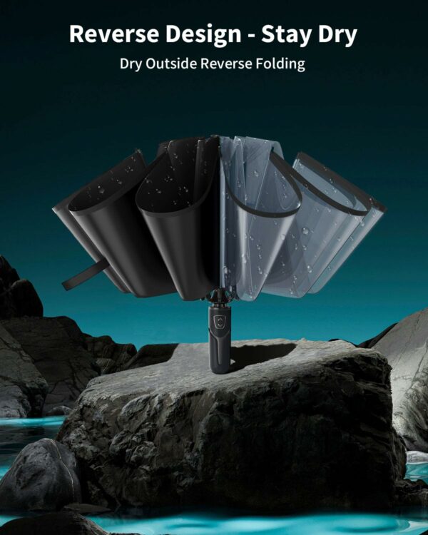 Compact Reverse Folding Umbrella - Windproof & UV Protection - Image 2