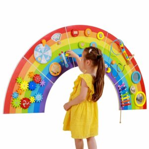 Rainbow Montessori Activity Wall Panel - Wooden Sensory Playboard for Kids 1-6 Years