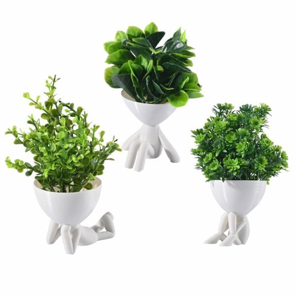 3 Pcs Set Mini Artificial Plants - White Man Shape Decor - Image 2