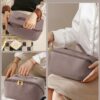Large Capacity Litchi Leather Makeup Bag for Women - Pink