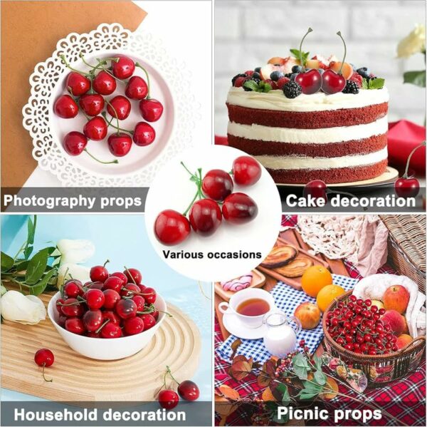 Artificial Red Cherries - 100 Pcs Fake Fruit for Decoration - Image 6