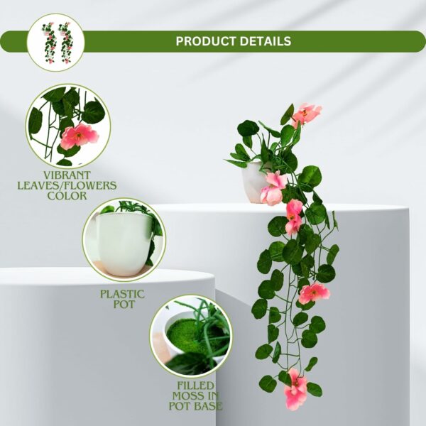 Pack of 2 Artificial Flower Vine Plants with Pots - 45 CM - Image 2