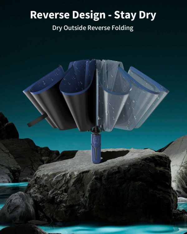 Compact Reverse Folding Umbrella - Windproof & Waterproof - Image 2
