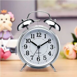 Vintage Twin Bell Alarm Clock - Battery Operated Silver