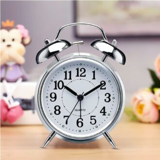 Vintage Twin Bell Alarm Clock - Battery Operated Silver