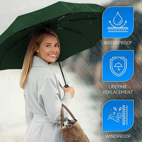Compact Windproof Umbrella for Travel - 10 Fiberglass Ribs - Image 4