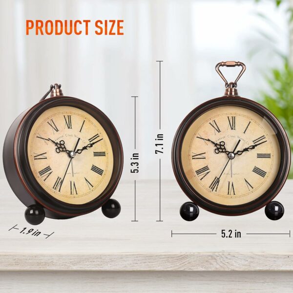 Vintage Silent Battery Alarm Clock with Night Light - 10cm - Image 5