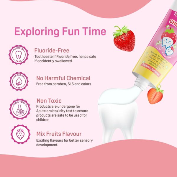 Strawberry Toothpaste for Kids - Gentle & Fluoride-Free (45g, Pack of 2) - Image 3