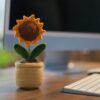 Handmade Crochet Sunflower & Daisy Potted Plants for Home & Car Decoration