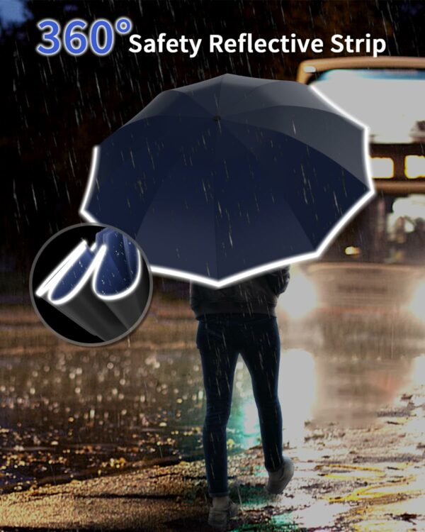 Inverted Travel Umbrella with Reflective Strip & UV Protection - Image 5