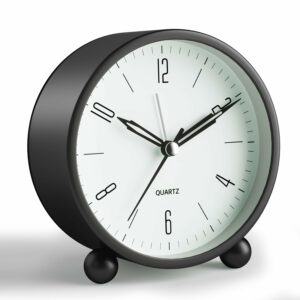 Silent Alarm Clock with Night Light - 4 Inch Battery Operated