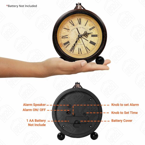Vintage Silent Alarm Clock with Roman Numerals - Battery Powered - Image 3