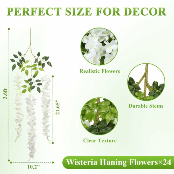 12 Pack White Artificial Wisteria Vine Hanging Garland - Image 2