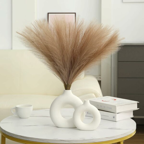 3 Pcs Faux Pampas Grass - 17 inch Artificial Fluffy Flowers for Home & Office Decor - Image 2