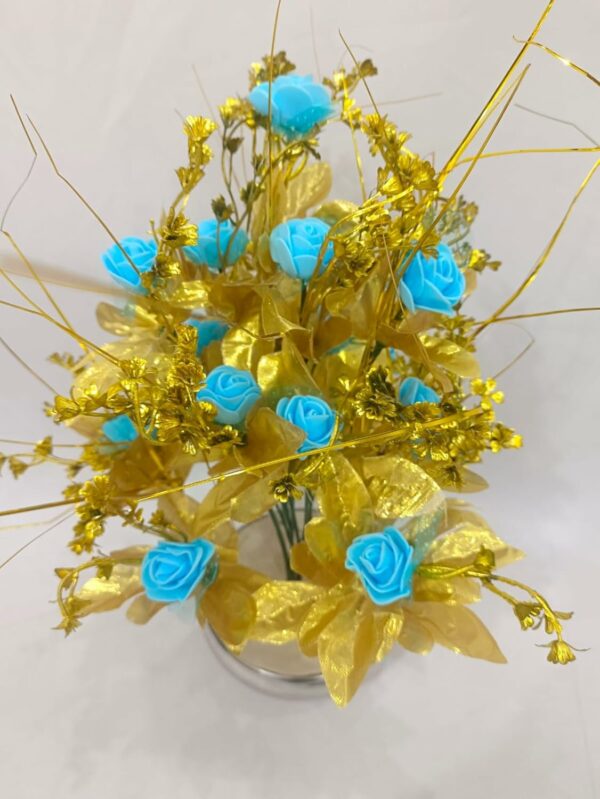 Artificial Blue Rose Flower Bunch with Pot - 35cm Tall - Image 5