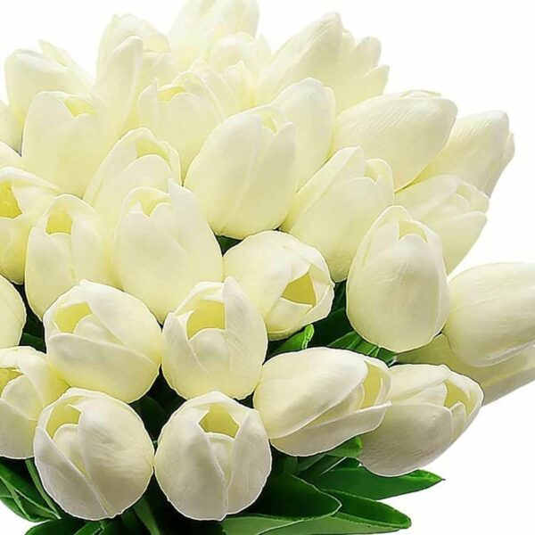 5 Pcs Artificial Tulip Flowers Bunches for Home Decor - Cream - Image 2