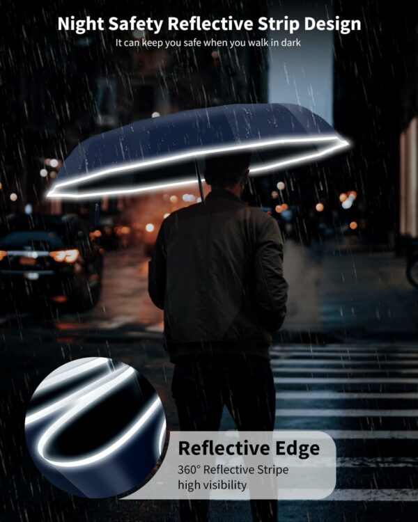 Windproof Travel Umbrella with Reflective Stripe - 3 Fold Design - Image 2