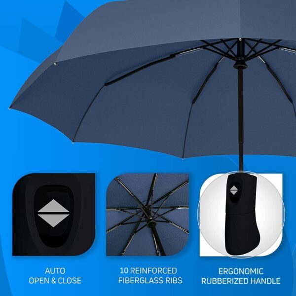 Compact Windproof Travel Umbrella with 10 Fiberglass Ribs - Image 2