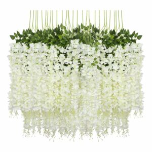 12 Pack White Artificial Wisteria Vine Hanging Garland