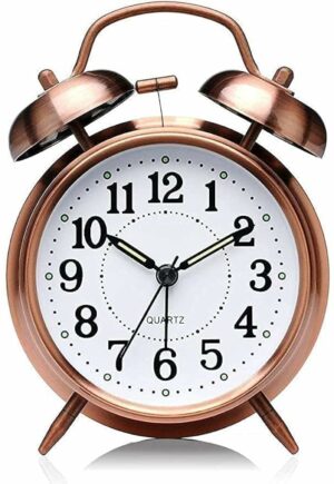 Vintage Twin Bell Alarm Clock with LED Light - Extra Loud