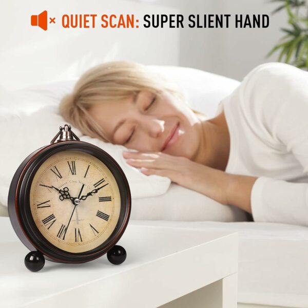 Vintage Silent Battery Alarm Clock with Night Light - 10cm - Image 3