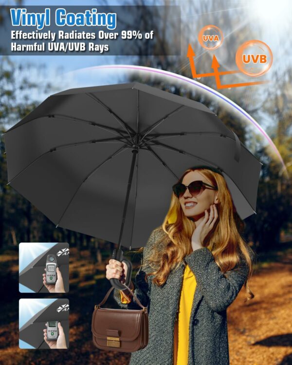 Compact Windproof Travel Umbrella with Carabiner Handle - Image 6