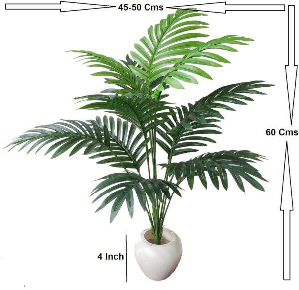 Natural Looking 12 Leaves Areca Palm Indoor Plant with Pot - 60 cm Green - Image 2
