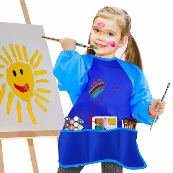 Kids Waterproof Painting Apron with Long Sleeves & Pockets - Image 5