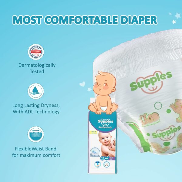 Premium Baby Diaper Pants - XXL, 42 Count, 12 Hrs Absorption - Image 4