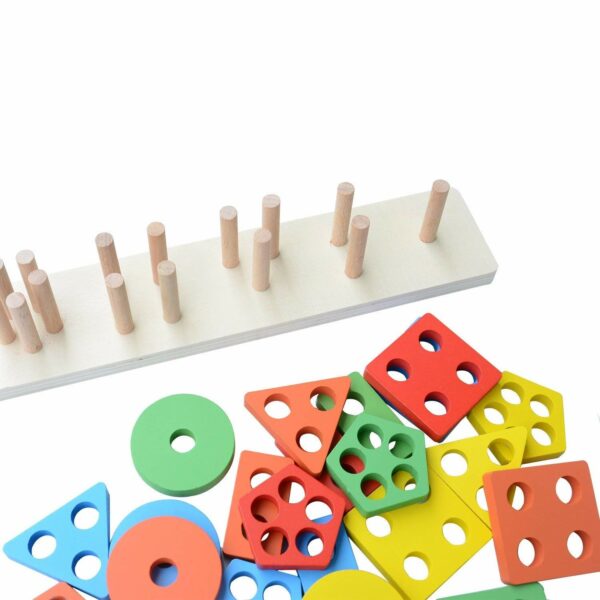 Kids Wooden Geometric Blocks Stacker Shape Sorter - 5 Columns - Image 4