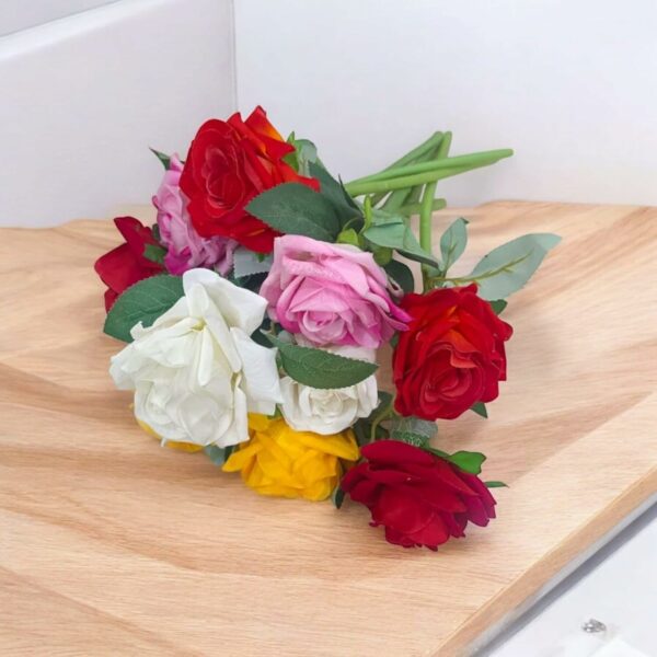 10 Multicolor Artificial Rose Flower Sticks for Home Decor - Image 3