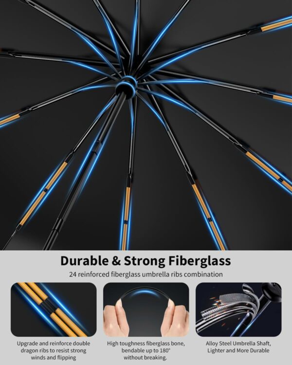 Windproof Travel Umbrella with Reflective Stripe - 3 Fold Design - Image 3