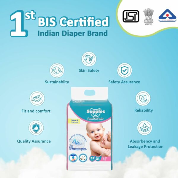 Supples Premium Baby Diaper Pants XL - 54 Count, 12 Hrs Absorption - Image 6
