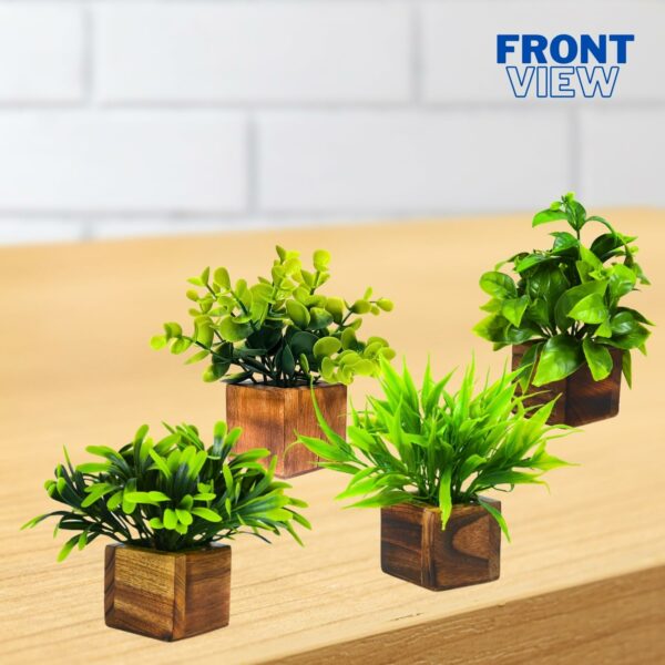4 Pack Artificial Potted Eucalyptus Plants in Wooden Pots - Image 5