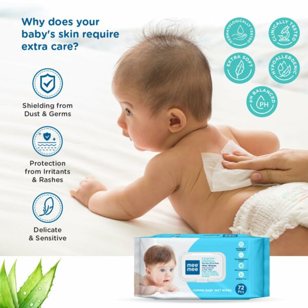 Caring Baby Wet Wipes with Aloe Vera - 72 Pcs (Pack of 3) - Image 3