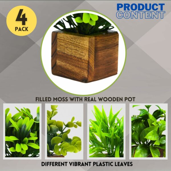 4 Pack Artificial Potted Eucalyptus Plants in Wooden Pots - Image 2