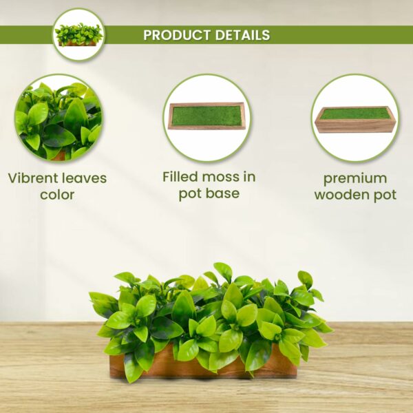 Artificial Bamboo Plant Leaves in Wooden Tray - 11cm x 20cm - Image 3