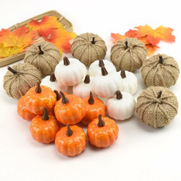 Rustic Harvest Foam Artificial Pumpkins for Halloween Decor - 22 Pcs - Image 5